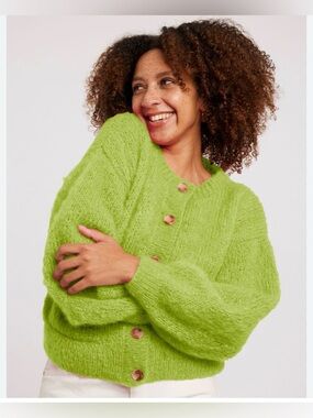 Nasty Gal Bright Lime Green Chunky Button Cardigan
